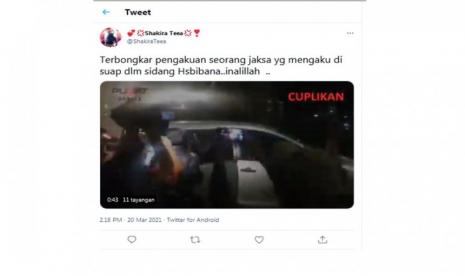 Tangkapan layar unggahan hoaks tentang suap jaksa sidang Rizieq Shihab. (Twitter)