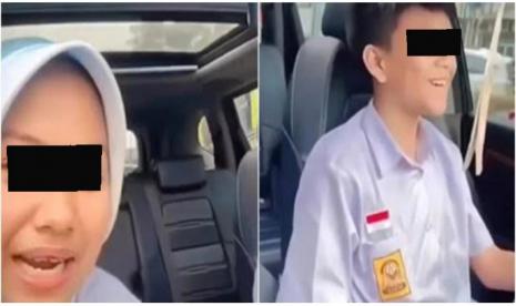 Tangkapan layar video anak SMP mengendarai mobil. 