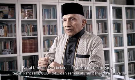 Tangkapan layar video mantan Ketua MPR Amien Rais yang mengumumkan nama partai barunya, yakni Partai Ummat, Kamis (1/10).