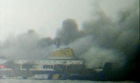 The car ferry Norman Atlantic burns in waters off Greece in this still image from video December 28, 2014.