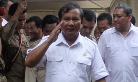 The front runner among presidential candidates in 2014 elections is Prabowo Subianto, a survey says (file photo)