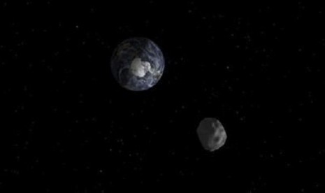 The passage of asteroid 2012 DA14 through the Earth-moon system, is depicted in this handout image from NASA. 