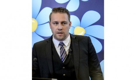 The Sweden Democrat Party's acting leader Mattias Karlsson is seen during a press conference at the house of parliament members in Stockholm, December 2, 2014.