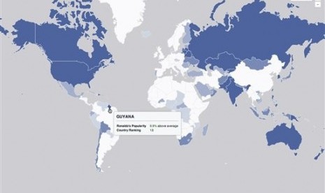 This undated image provided by Facebook shows the social network's interactive map for the World Cup. 