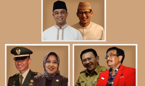 Tiga pasangan calon gubernur dan wakil gubernur di Pilgub DKI 2017.