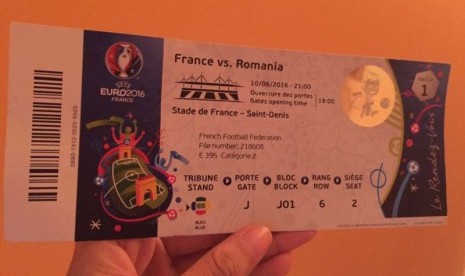 Tiket laga pembukaan Piala Eropa 2016 antara Prancis vs Rumania.