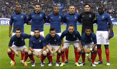 Tim nasional Prancis dalam laga uji coba lawan Belgia di Stade de France, Saint Denis, Paris, beberapa waktu lalu. 