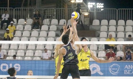 Tim Voli Pantai Indonesia saat mengalahkan Australia 2-1 di babak semifinal World Beach Games 2019. Selasa (15/10) dinihari. Selanjutnya di babak semifinal Indonesia akan menghadapi Amerika Serikat. 