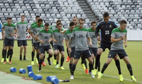 Timnas Australia menggelar latihan jelang perhelatan Piala Dunia 2014 Brasil. 