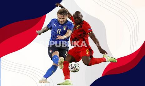 Striker timnas Italia Ciro Immobile vs striker timnas Belgia Romelu Lukaku (kanan).