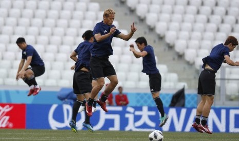 Timnas Jepang sedang melakukan latihan sebelum malakukan pertandingan di Piala Dunia 2018, Rusia