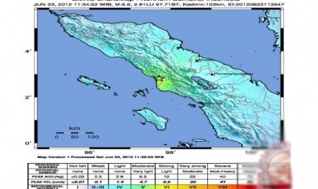 Titik episentrum gempa di Aceh pada Sabtu (23/6/2012)