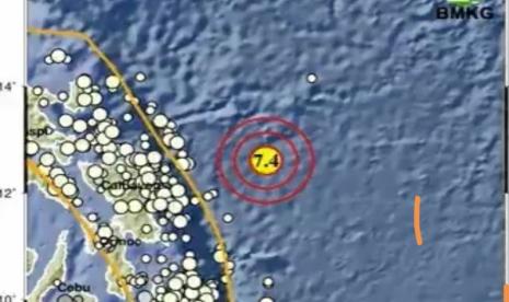 Titik gempa yang melanda melonguane, Sulawesi Utara, Senin (4/12/2023). 