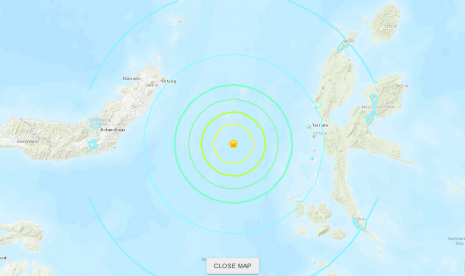 Titik pusat gempa di perairan Sulut, Ahad (7/7) malam.