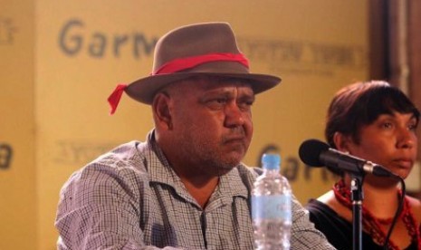 Tokoh aborigin Noel Pearson berbicara pada Garma Festival 2015. 