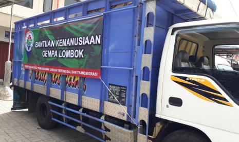 Truk bantuan Kemendes PDTT untuk para pengungsi Gempa Lombok.