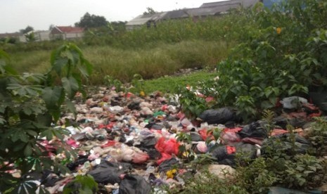 Tumpukan sampah kian lama menumpuk di sisi jalan Gedung Walet, Tambun Selatan, Kabupaten Bekasi. Sampah-sampah ini dibuang di sekitar lahan kosong yang ada di sisi jalan. 