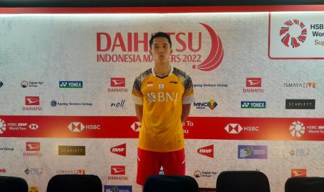 Tunggal Putra Indonesia, Jonatan Christie saat ditemui di Kompleks Istora, Senayan, Jakarta, Rabu (8/6). 