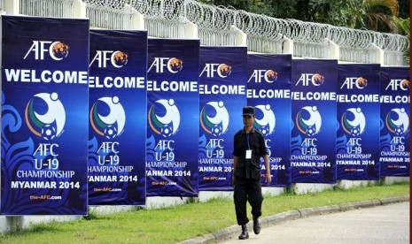 Turnamen sepakbola AFC U-19 di Stadion Thuwunna Yangon, Myanmar.