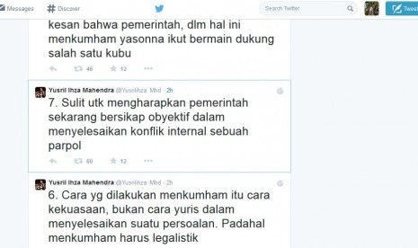 Twit Yusril soal putusan Kemenkumham terkait konflik Partai Golkar