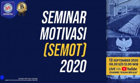 UBSI akan menggelar Seminar Motivasi (SEMOT) untuk mahasiswa baru angkatan tahun 2020/2021, Ahad (13/9) mendatang.