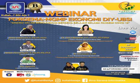 UBSI bersama penggiat pendidikan akan menggelar webinar tentang merdeka belajar yang ditujukan untuk guru ekonomi Madrasah Aliyah, tanggal 8 Desember 2020. 