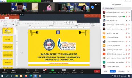 UBSI Kampus Tasikmalaya mengenalkan organisasi mahasiswa (Ormawa) kepada mahasiswa baru tahun kuliah 2020/2021.