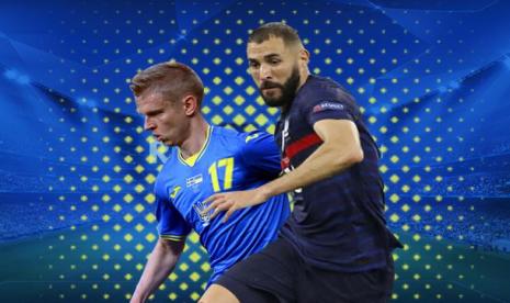 Gelandang Ukraina Oleksandr Zinchenko Vs striker Prancis Karim Benzema.