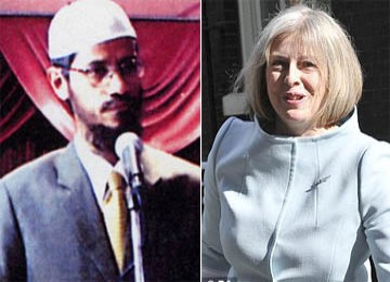 Ulama Muslim asal India, Zakir Naik dan Theresa May, pejabat pemerintah yang menyetujui kedatangan Zakir Naik.