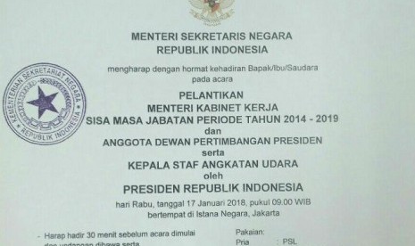 Undangan pelantikan menteri baru di Istana Negara