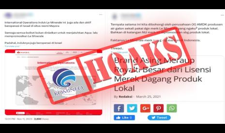 Unggahan di laman resmi cek fakta terkait hoaks Le Minerale terafiliasi Israel.