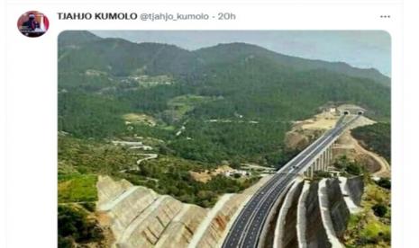 Unggahan foto hoax Tol Cisumdawu di Jawa Barat di akun Twitter, @tjahjo_kumolo 