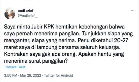 Unggahan Twitter Andi Arief.