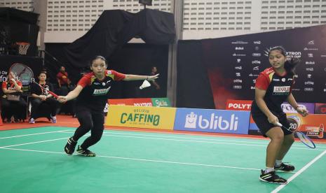 Unggulan pertama kategori Ganda Taruna Putri asal klub PB Djarum, Ardita Anjani/Titis Maulida Rahma, berlaga di perempat final Polytron Walikota Cup Solo 2023 Sritex Arena, Kamis (8/6/2023).  