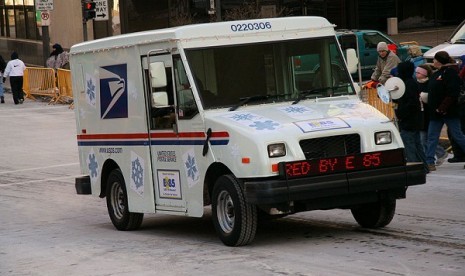 United States Postal Service vehicle is running on E85 (ethanol fuel blend 85 percent), a 