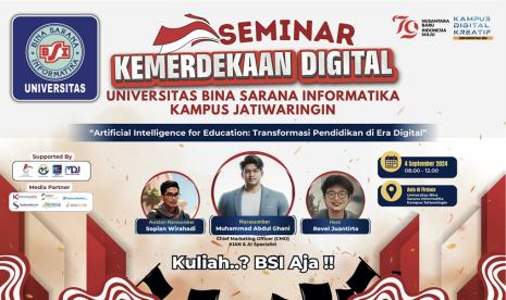 Universitas BSI (Bina Sarana Informatika) Kampus Jatiwaringin siap bikin heboh dengan Seminar Kemerdekaan Digital yang beda dari yang lain! Mengusung tema super kece, “Artificial Intelligence for Education: Transformasi Pendidikan di Era Digital