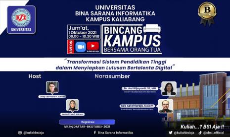 Universitas BSI (Bina Sarana Informatika) kampus Kaliabang akan mengundang orang tua mahasiswa baru (maba). Undangan tersebut untuk menghadiri Bincang Kampus bersama Orang Tua (BKOT).