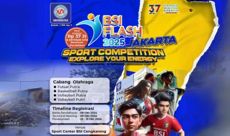 Universitas BSI (Bina Sarana Informatika) kembali akan menggelar ajang Sport Competition BSI FLASH 2025 (Festival & Liga Antar Sekolah) se-Indonesia, bertajuk “Explore Your Energy”.