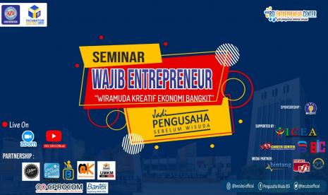  Universitas BSI (Bina Sarana Informatika) melalui BSI Entrepreneur Center (BEC) dan Incubator Center (IC) Universitas BSI kembali akan menggelar seminar entrepreneur bertajuk Wiramuda Kreatif, Ekonomi Bangkit.