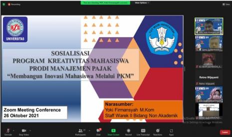 Universitas BSI (Bina Sarana Informatika) mengadakan sosialisasi Program Kreativitas Mahasiswa ( PKM). Kegiatan ini digelar secara daring,  Selasa (26/10).  