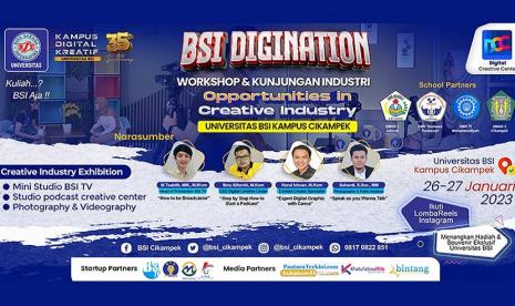 Universitas BSI (Bina Sarana Informatika) sebagai Kampus Digital Kreatif menggandeng perusahaan startup Digital Creative Center (DCC) atau Lab Alfa-1, menyelenggarakan event BSI Digination 2023. Kegiatan ini berisi open house, talkshow digital creative, serta kunjungan industri bersama siswa dan siswi. 