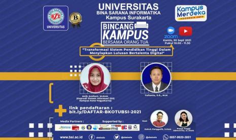  Universitas BSI kampus Solo akan menggelar BKOT secara daring melalui Zoom dan Youtube, pada Kamis 30 September 2021 pukul 10.00 -11.30 Wib. 