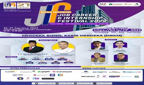 Universitas Nusa Mandiri (UNM) akan menggelar Job Career & Internship Festival (JIF) 2022 di UNM kampus Jatiwaringin Jakarta Timur, 26-27 Agustus 2022.