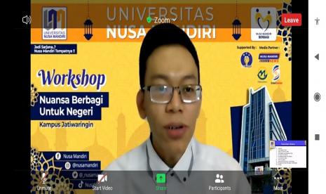 Universitas Nusa Mandiri (UNM) kampus Jatiwaringin telah sukses menyelenggarakan workshop tentang Make Over Sosmed-mu dengan Canva, Sabtu (24/4) silam. Pembicara dalam workshop ini berasal dari kalangan Content Creator yakni Bryan Givan.