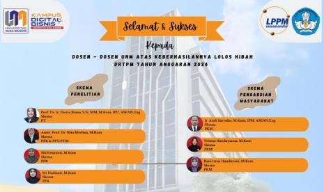 Universitas Nusa Mandiri (UNM) sebagai Kampus Digital Kreatif, dengan bangga mengumumkan prestasi gemilang dari sejumlah dosen terbaiknya yang berhasil meraih Pendanaan Program Hibah DRTPM.