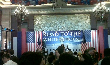 US Embassy in Jakarta celebrate the US elections and the counting process in a hotel in Jakarta on Wednesday.