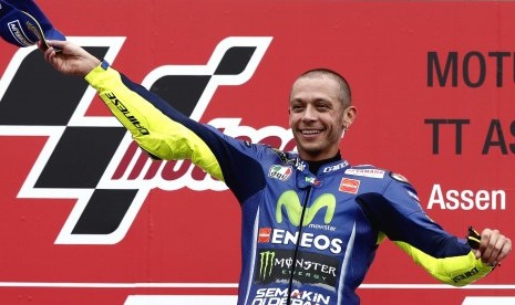 Valentino Rossi menjadi juara di GP Belanda, Sirkuit Assen, Ahad (25/6).