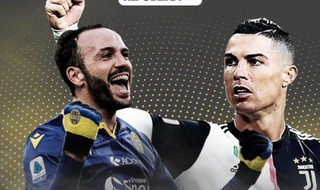 Bintang Verona Giampaolo Pazzini vs bintang Juventus Cristiano Ronaldo.