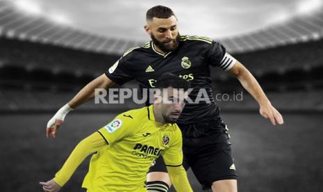 Striker Villarreal Alejandro Baena Vs Real Madrid Karim Benzema (kanan).