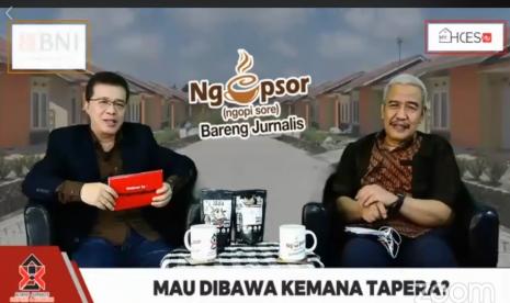 Virtual meeting bertajuk Ngopi Sore Bareng Jurnalis, bertema Mau Di Bawa Kemana Tapera, menghadirkan sejumlah pembicara kompeten. Antara lain Dirjen Pembiayaan Perumahan Kementerian Pekerjaan Umum dan Perumahan Rakyat (PUPR) Eko Djoeli Heripoerwanto, Komisioner BP Tapera, Adi Setianto, Direktur Utama Pusat Pengelolaan Dana Pembiayaan Perumahan (PPDPP) PUPR, Arief Sabaruddin, Head of Retail PT Bank Negara Indonesia (Persero) Tbk. Hermita Akmal, dan Executive Vice President PT Bank Tabungan Negara (Persero) Tbk Suryanti Agustinar.